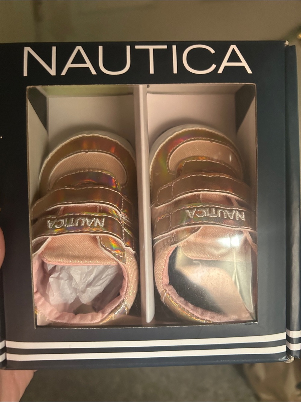 Nautica Girls' Rose Gold Metallic Hook-and-Loop Baby Sneakers